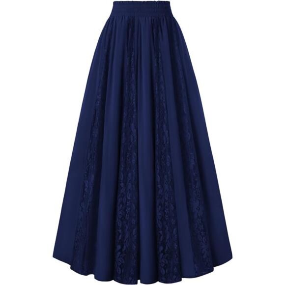 Women Boho Flowy Lace Patchwork Renaissance Long Skirts Blue - Picture 1 of 6